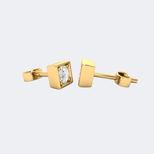 Boucles d'oreilles clous minimalistes en or 14 carats avec diamant rond de 0,20 carat, couleur D, cultivé en laboratoire, serti clos, pour femme - Product Image 2