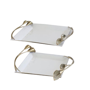 Mesa de comedor Bandeja de servicio Snacks Pasta o servidor de comida Cena o postre Bandeja de servicio Bandeja de metal decorativa hecha a mano - Product Image 2