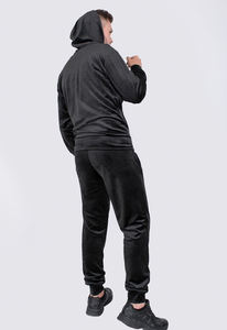 Fashion Men's Streetwear Hooded Tracksuits Set 100% <b>Velvet</b> <b>Fabric</b> Sport Outerwear Waffle Drawstring Pocket Lapel Regular Fit - Product Image 2