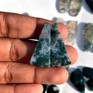 Vente en gros de paires de pierres précieuses en agate mousse Lot de cabochons naturels de haute qualité pour la fabrication de bijoux - Product Image 2