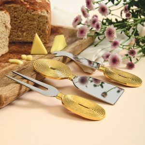Juego de 3 cubiertos de cuchillo de queso de Metal de latón AK en acabado dorado y plateado para accesorios de utensilios de cocina/vajilla - Product Image 3