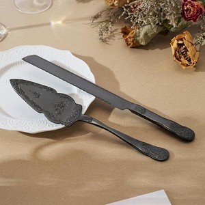 Modern Luxury Metal Black <b>Etching</b> Design Cake Knife And Server Set in Best Quality Wedding & Gifting - Product Image 5