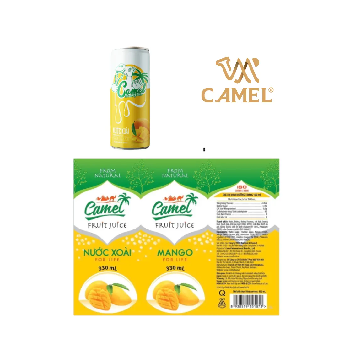 Top Quality Fruit Juice Soft Drink from Ab Vietnam Camel Mango Juice 330ml Can Tinned with Cheap Price