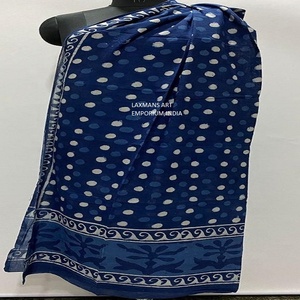 New Season Summer Hand Block Printed Cotton Pareo <b>Sarongs</b> Indigo Prints Beach Scarves - Product Image 4