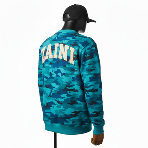 Sudadera de Hombre de Primera Calidad, 300 GSM, Felpa Gruesa, Estampado de Camuflaje Azul, Logotipo Personalizado Cosido, Sudaderas Básicas - Product Image 4