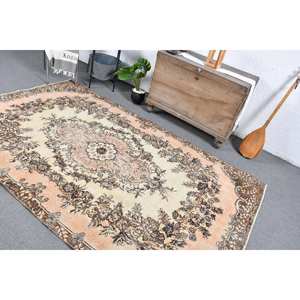Traditional Beige <b>Brown</b> <b>Wool</b> Rug 5.4 X 9 ft Classic Vintage Turkish Design Patchwork Latex for Bedroom Use Hallway Rug - Product Image 5