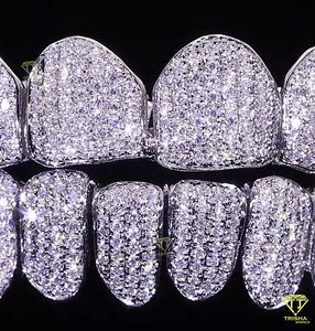 Grillz personnalisé en argent sterling 925 avec dents glacées cultivées en laboratoire VVS en argent plaqué or blanc rose cadeau de luxe pour lui - Product Image 6