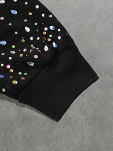 Sweats à capuche zippés avec strass multicolores manches cloutées polaire surdimensionnée Streetwear Hotfix veste en cristal conception de logo personnalisé - Product Image 3