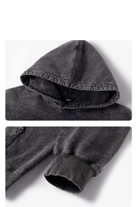 Sweats à capuche pour hommes lavage à l'acide couleur unie unie vierge grande taille poids lourd 2025 sweat à capuche pour hommes lavage à l'acide sweat à capuche basique coton mélangé - Product Image 2