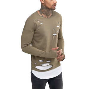 Vente en gros d'usine, t-shirts pour hommes à double couche, délavés, nouveau design, longueur régulière, tendance, tissu en coton tricoté vierge - Product Image 5
