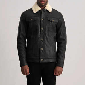 Veste en cuir avec col en fausse fourrure, dernier design 2025, OEM, veste en cuir de haute qualité, style boutonnière, veste en cuir noire chaude - Product Image 1