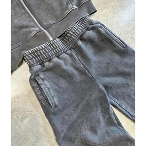 Custom Logo High Quality Cotton Distressed <b>Embroidery</b> Sweatpants and Hoodie Jogger <b>Set</b> Acid Wash Sun Faded Tracksuit for Men - Product Image 5