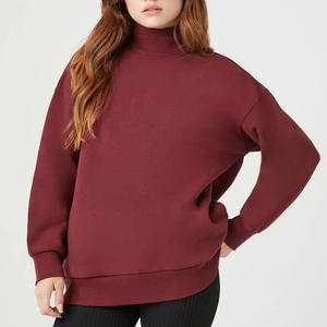 High Quality Custom Logo Cotton Plain Mock Neck Loose Fit <b>Sweatshirts</b> for Women Cheap Price Solid Color <b>Fleece</b> Women - Product Image 5