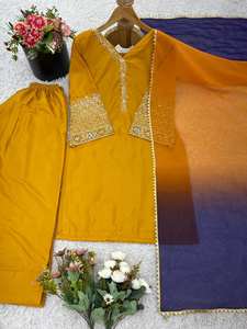 Salwar Kameez de Seda Satén Natural, Completamente Cosido, Listo para Usar, Bordado con Lentejuelas, Mangas Largas, Reversible, Moderno para Fiestas - Product Image 6