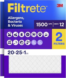 แผ่นกรองอากาศ Filtrete ขนาด 20x25x1 นิ้ว, MERV 12, MPR 1500, กรองสารก่อภูมิแพ้ แบคทีเรีย และไวรัส แพ็ค 2 ชิ้น - Product Image 2