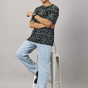 100% เสื้อยืดผู้ชายผ้าฝ้ายโอเวอร์ไซส์สไตล์ใหม่สตรีทแวร์กับสไตล์คนเมืองลำลองเปิดไหล่ตกสไตล์คนเมืองจากปากีสถาน - Product Image 5