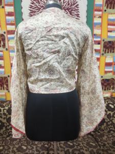 Top corto indio modesto de verano para mujer, manga raglán de seda crepé, mangas acampanadas, camisa/blusa de longitud corta, estampado Floral transpirable - Product Image 5