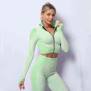 Conjuntos de fitness de gimnasio sin costuras para mujer Pantalones de levantamiento de cadera de cintura alta y chaleco Ropa de entrenamiento-Conjunto de mallas - Product Image 3