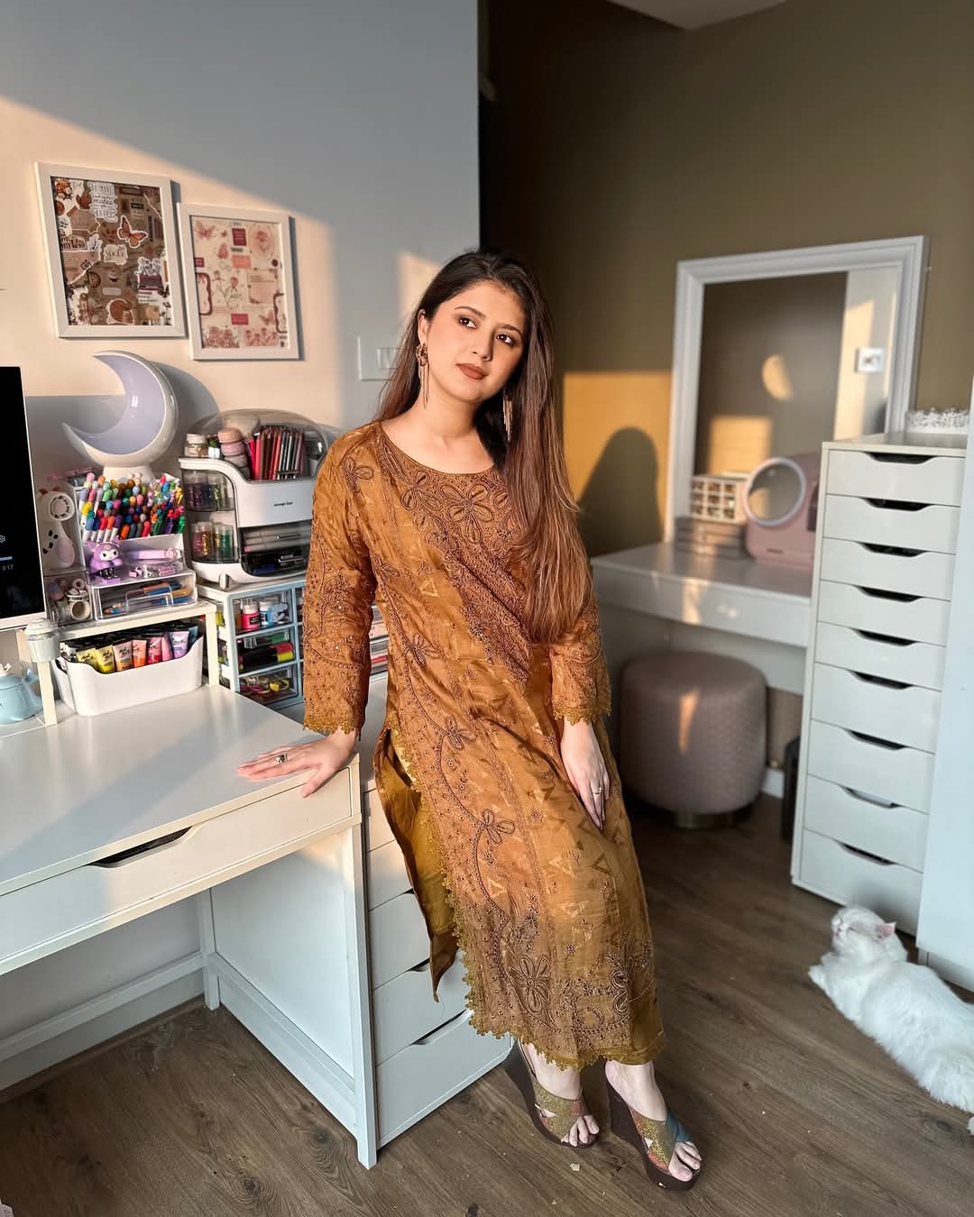 strapless open back dress Women Sequin Crop Top with Dhoti Skirt and Long Jacket Indo Western Fusion Outfit M / Green main image 1