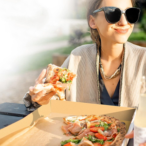 Caja de Pizza de papel Kraft corrugado portátil de 12 pulgadas, contenedor de entrega protector para restaurante, panadería, fiesta, impresión en relieve - Product Image 2