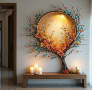 Art d'arbre en métal texturé à trois panneaux avec des accents de perles. Disponible à prix de gros. - Product Image 3