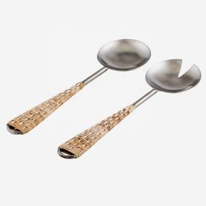 Juego de servidor de ensalada con mango moderno de diseño de extremo de hoja de oro Juego de servidor de ensalada de cabezas plateadas de acero inoxidable de alta calidad - Product Image 5