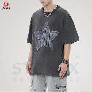 Personalizado 100% algodón peso pesado costura inversa apenado bordado parche boxy recortada camiseta hombres impreso camisetas hombres - Product Image 6