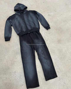 Chándal personalizado de gran tamaño para hombre 2025, conjunto de pantalones acampanados Vintage y sudadera con capucha, estampado de algodón lavado con ácido, diamantes de imitación, chándal de 2 piezas - Product Image 5