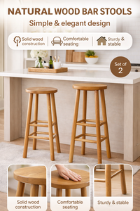 Taburete de Bar Redondo sin Respaldo SOLOBEAT, Moderno, de Madera de Teca Sólida, Ecológico, para Hogar, Bar, Hotel y Comedor - Product Image 3