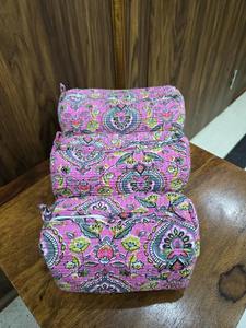 Set of 3 Eco-Friendly Quilted for Toiletry <b>Bags</b> Block Print Waterproof Makeup/Cosmetic Cases Zipper Closure Made of Cotton - Product Image 4