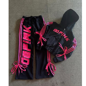 ชุดวอร์มมีฮู้ดและกางเกงวินเทจมีฮู้ดเอวลอยแบบมีซิปลายทางสำหรับผู้ชายและผู้หญิง - Product Image 2