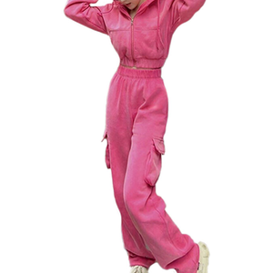 Alta calidad al por mayor lavado ácido Crop Top chándales para las mujeres de diseño personalizado en alta calidad 100% algodón sudaderas con capucha - Product Image 4