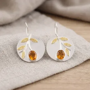 Handmade <b>Citrine</b> Gemstone Sterling Silver 925 Handmade Elegant Unique Stud <b>Earrings</b> November Birthstone Anniversary Gift - Product Image 3