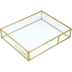 Caja de Joyería Vintage Cuadrada de Latón y Vidrio, Marco Decorativo de Metal Dorado, Organizador de Exhibición de Vidrio Transparente con Tapa para Decoración del Hogar - Product Image 6