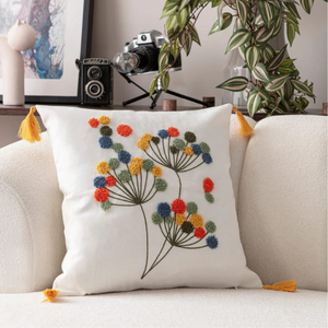 Handmade Style Punch Embroidery Decorative Cushion <b>Cover</b> 43x43 Square Cotton Textured Boho <b>Throw</b> Pillow Case for <b>Sofa</b> Bedroom - Product Image 2