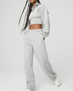 New Arrival Women's 2-Piece Sports <b>Shorts</b> Set T-Shirt Winter Solid 100% Cotton Fleece Patch Applique Logo <b>Zip</b> - Product Image 3