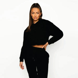 80% Viscose 15% Polyester 5% élasthanne goutte épaule coupe décontractée coupe courte noir Recharge goutte épaule femmes sweat à capuche respirant - Product Image 3