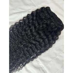 Extensions à clips en cheveux vierges indiens bouclés pré-collés, 30 pouces de longueur étirée, donneur unique, cheveux bruts cambodgiens, 100-120 grammes - Product Image 4