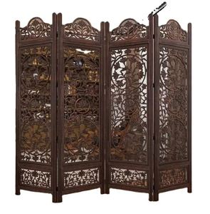 Pared para sala de estar pantallas de madera India para sala de dibujo al por mayor de fábrica India Artesia 4 paneles de madera tallada partición - Product Image 4