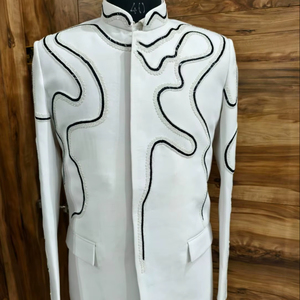 เสื้อโค้ท Jodhpuri bandhgala ผู้ชายปักด้วยมือสีดำหรูหรา - Product Image 1