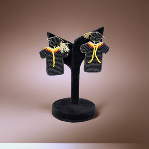 <b>Beautiful</b> Black Beaded Graduation Gown for Women Customized Size Classic Style with Colorful Beaded Dangle <b>Earrings</b> for Girls - Product Image 2