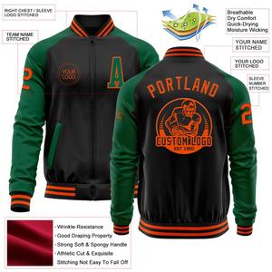 Vintage Men's Custom Two-Tone Zipper Jacket <b>Black</b> Orange-Kelly Green Winter Varsity Letterman Bomber <b>Windbreaker</b> - Product Image 2