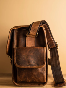 Durable Zipper Closure High Quality Genuine Leather <b>Camera</b> Bag <b>Secure</b> Storage Foldable Design for Easy Packing India Supplier - Product Image 2