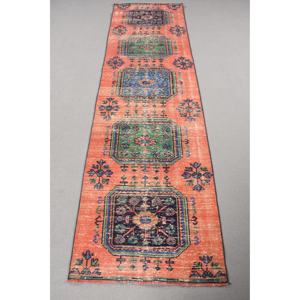 Turkish 2,7x9,7 ft <b>Runner</b> Rug, Vintage Rug, <b>Red</b> Bordered Rug - Product Image 1