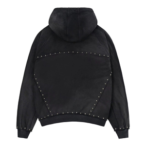 Haute qualité strass acide lavage rue porter blanc plaine fermeture éclair sweats à capuche en détresse 100% coton français éponge saison d'hiver - Product Image 2