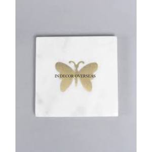 La mayoría de los bordes dorados de diseño único de lujo para forma redonda juego de mármol blanco de 4 posavasos para decoración de mesa y bebidas de la India - Product Image 2