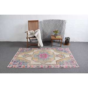 Tapis Patchwork en Laine Vintage de 4X6,7 Pieds, Motif de Puzzle Beige Rose, Tapis Rectangle pour Salon, Technique de Tissage en Latex de Voiture - Product Image 3