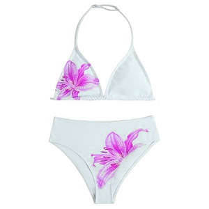 Ensemble de bikini à imprimé floral pour femmes, haut triangle à col halter, bas hipster, en spandex et polyester extensible, maillot de bain respirant, vêtements de plage - Product Image 2