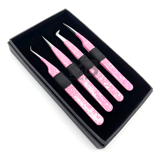 แหนบต่อขนตาสีเงินแวววาวสีชมพูสำหรับเด็กใหม่ปลายเงินสแตนเลสสตีลจากญี่ปุ่นด้ามจับเพชรติดฉลากส่วนตัว - Product Image 6