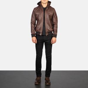 Blouson d'aviateur en cuir de haute qualité pour hommes avec manches longues poches zippées col montant logo avant toile style formel pour le printemps - Product Image 3